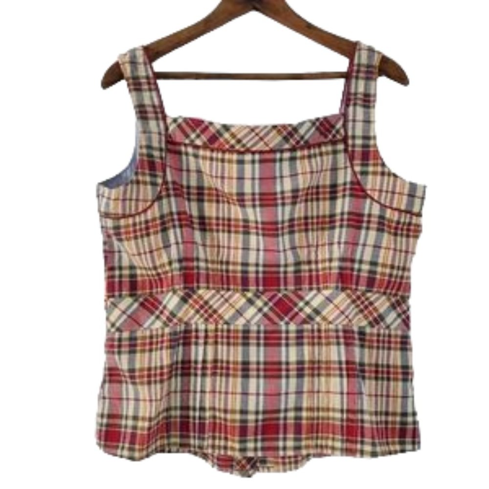 Tommy Hilfiger | Plaid button down pleated tank L - Picture 2 of 11